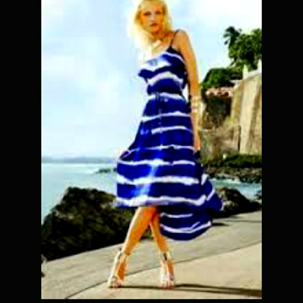 EXPRESS SLEEVELESS HIGH-LOW TIE-DYE DRESS EXC RUFFLE S